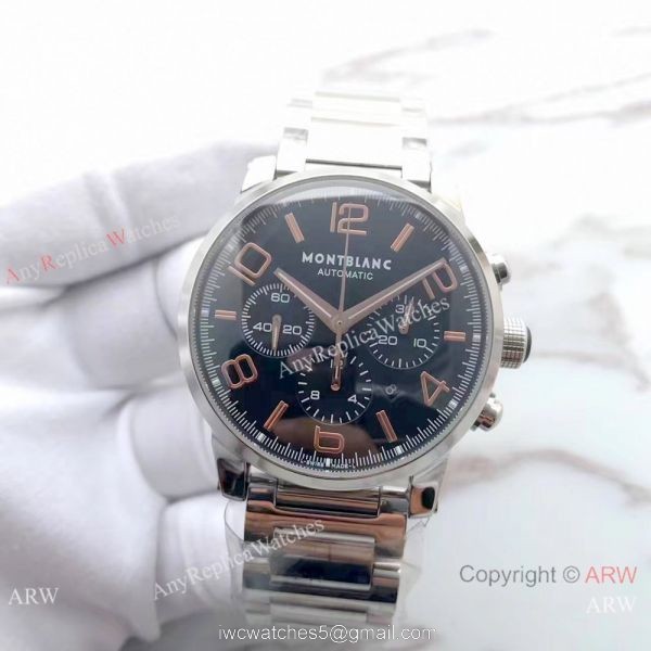 Swiss Fake Montblanc TimeWalker Stainless Steel Black Face Rose Gold Markers Watch Swiss Fake Montblanc TimeWalker Stainless Steel Black Face Rose Gold Markers Watch