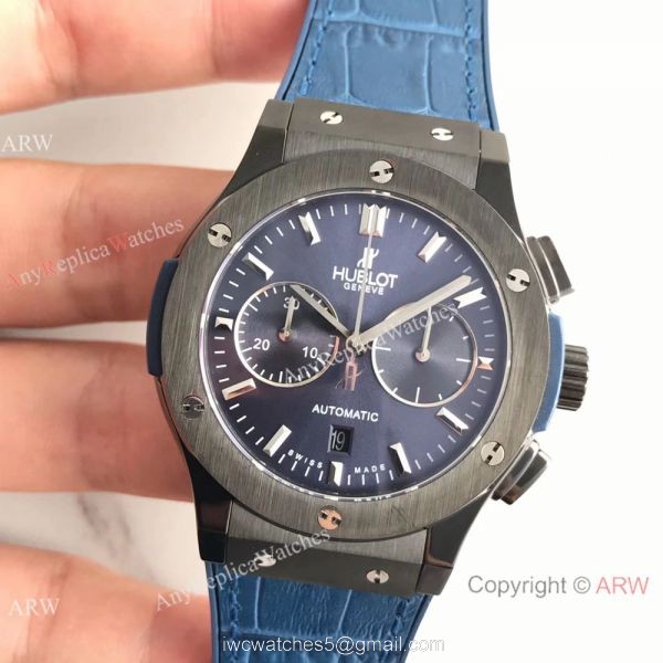 Swiss Replica Hublot Big Bang Classic Fusion 7750 Black Watch Blue Gummy Strap Swiss Replica Hublot Big Bang Classic Fusion 7750 Black Watch Blue Gummy Strap