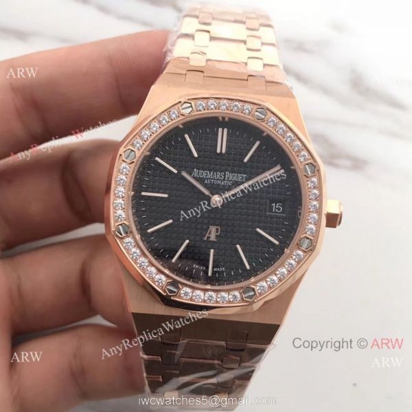 JH Copy Audemars Piguet Royal Oak Automatic Extra Thin Watch Rose Gold Diamond Bezel JH Copy Audemars Piguet Royal Oak Automatic Extra Thin Watch Rose Gold Diamond Bezel