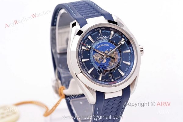 VS Factory Swis Replica Omega Aqua Terra Blue Worldtimer Rubber Band Watch For Men VS Factory Swis Replica Omega Aqua Terra Blue Worldtimer Rubber Band Watch For Men