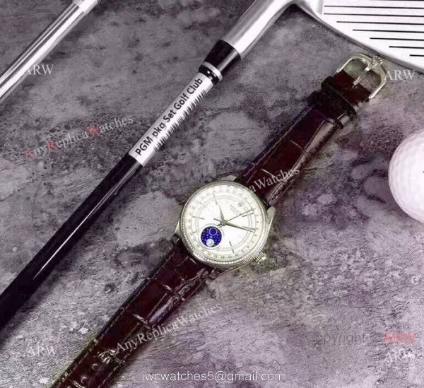 Baselworld Rolex Cellini Moonphase Replica Watch Stainless Steel Brown Leather Strap Watch Baselworld Rolex Cellini Moonphase Replica Watch Stainless Steel Brown Leather Strap Watch
