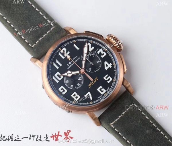 AAA Swiss Grade Replica Zenith Pilot Type 20 Extra Special Chronograph Dial Green Leather Band Watch AAA Swiss Grade Replica Zenith Pilot Type 20 Extra Special Chronograph Dial Green Leather Band Watch