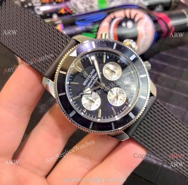 Breitling Superocean 43mm Watch SS Blue Dial Blue Rubber Strap Breitling Superocean 43mm Watch SS Blue Dial Blue Rubber Strap