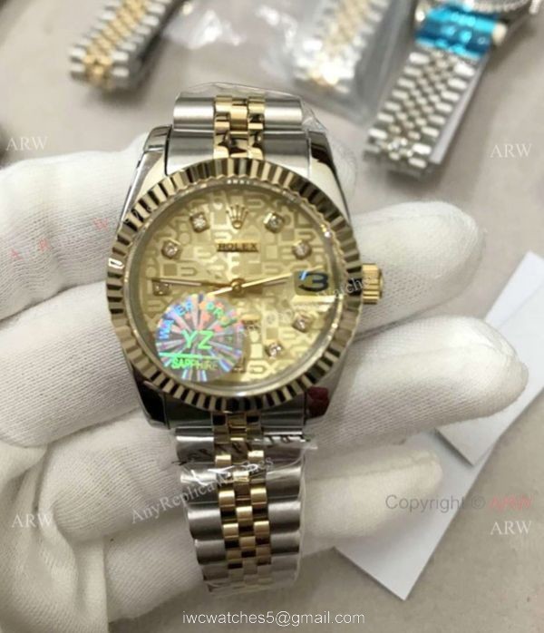Replica Rolex Datejust Gold White Face with Diamond Watch 36mm Replica Rolex Datejust Gold White Face with Diamond Watch 36mm