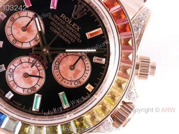 Rose Gold Daytona Rolex Rainbow Replica Watch EX Factory 904L Swiss 7750 Rose Gold Daytona Rolex Rainbow Replica Watch EX Factory 904L Swiss 7750