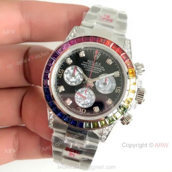 EX Factory Swiss Rolex Rainbow Daytona Replica Watch SS Black Face EX Factory Swiss Rolex Rainbow Daytona Replica Watch SS Black Face