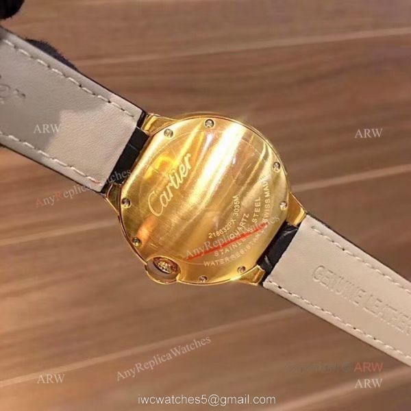 Fake Cartier Ballon Bleu 36mm Watch Gold Case White MOP Face Fake Cartier Ballon Bleu 36mm Watch Gold Case White MOP Face