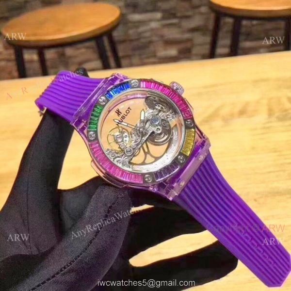 2019 Hublot Unico Sapphire Replica Watch Transparent Case Rainbow Bezel 2019 Hublot Unico Sapphire Replica Watch Transparent Case Rainbow Bezel