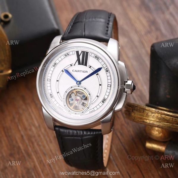AAA Quality Cartier Calibre De Watches Black Dial Leather Strap AAA Quality Cartier Calibre De Watches Black Dial Leather Strap