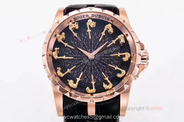 New Replica Roger Dubuis Excalibur Knights Of The Round Table II watch Rose Gold Black Dial New Replica Roger Dubuis Excalibur Knights Of The Round Table II watch Rose Gold Black Dial