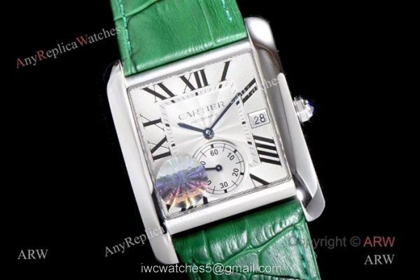 Swiss Grade Cartier Tank 1904MC Mens Watches SS Green Strap Swiss Grade Cartier Tank 1904MC Mens Watches SS Green Strap