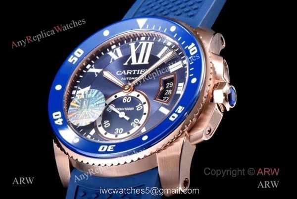 Swiss Replica Cartier Calibre De Cartier Diver Watch Rose Gold Blue Swiss Replica Cartier Calibre De Cartier Diver Watch Rose Gold Blue