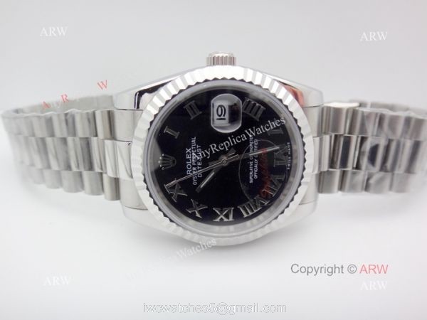 Copy Rolex Datejust Black Face Stainless Steel President Band Copy Rolex Datejust Black Face Stainless Steel President Band