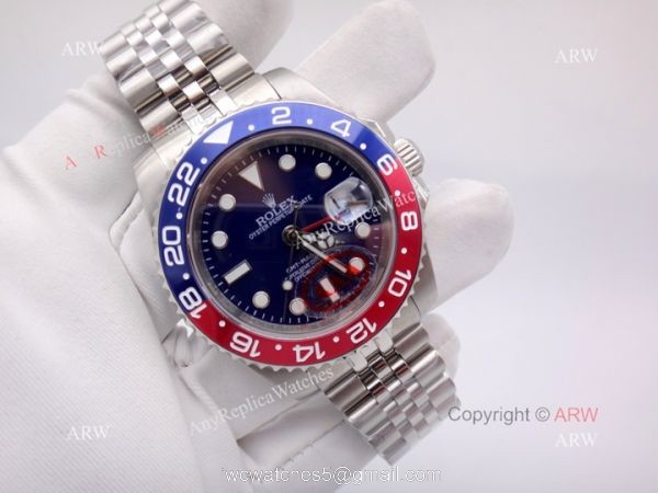 Stainless Steel Blue Face Rolex GMT Master II Pepsi Replica Watch 40mm Stainless Steel Blue Face Rolex GMT Master II Pepsi Replica Watch 40mm