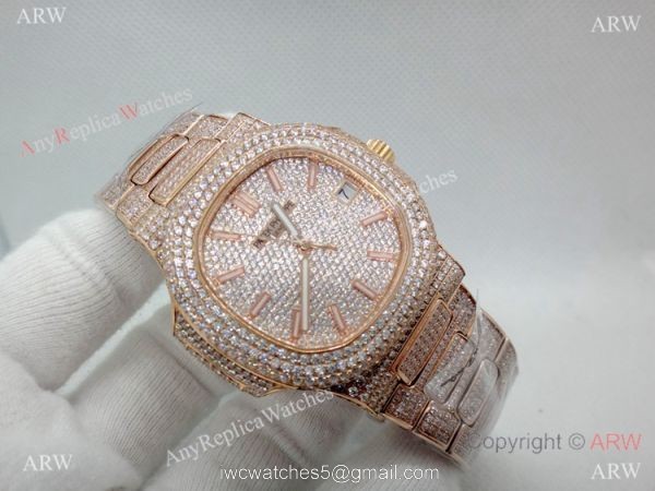 Highest Quality Patek Philippe 5719 Nautilus Jumbo Watch Rose Gold Full Diamond Highest Quality Patek Philippe 5719 Nautilus Jumbo Watch Rose Gold Full Diamond