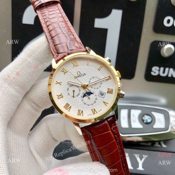 Best Replica Omega Complications Moonphase Watches SS Brown Leather Strap Best Replica Omega Complications Moonphase Watches SS Brown Leather Strap