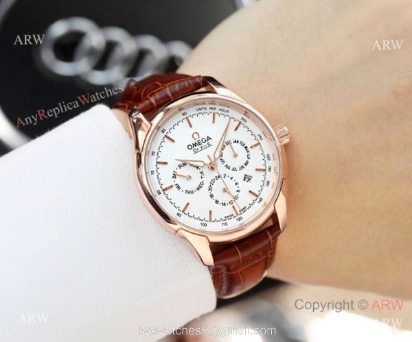 Copy Omega De Ville Complications Men Watches White Dial Black Band Copy Omega De Ville Complications Men Watches White Dial Black Band