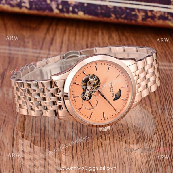 New Style Copy Patek Philippe Moon phase Watch Rose Gold 41mm Case New Style Copy Patek Philippe Moon phase Watch Rose Gold 41mm Case