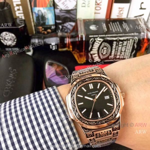 Clone Patek Philippe Nautilus White Face Rose Gold Tattoo Watch 40mm Clone Patek Philippe Nautilus White Face Rose Gold Tattoo Watch 40mm
