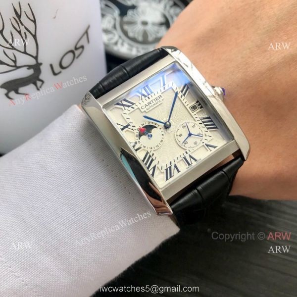 Cartier Tank Moonphase Men Wristwatch Rose Gold Black Dial Cartier Tank Moonphase Men Wristwatch Rose Gold Black Dial