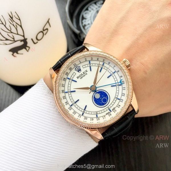 Baselworld Replica Rolex Cellini Moon phase Watches Rose Gold Blue Stick Baselworld Replica Rolex Cellini Moon phase Watches Rose Gold Blue Stick