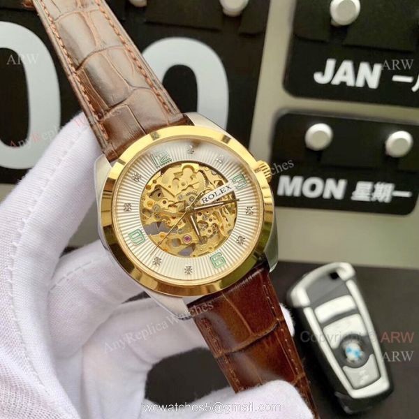 Rolex Geneve Cellini Replica Watch Tourbilln Face Brown Leather Strap Rolex Geneve Cellini Replica Watch Tourbilln Face Brown Leather Strap