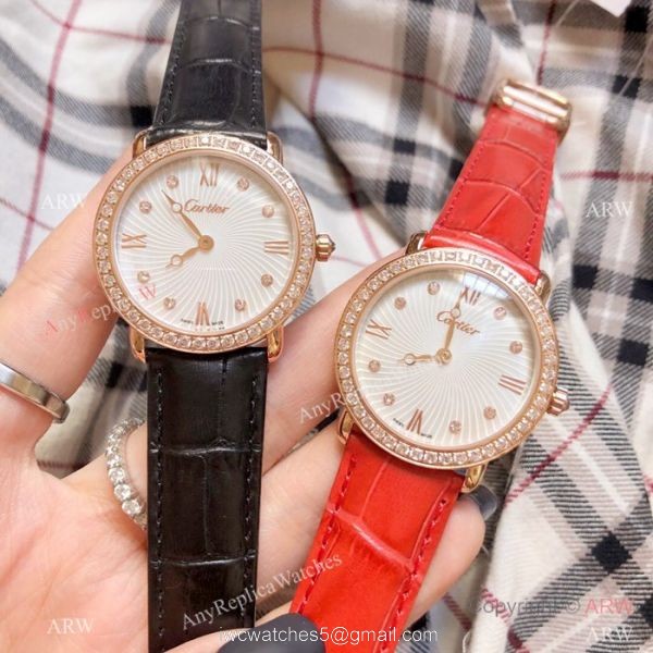 Japan Grade Replica Cartier SS Gray Leather Strap Watch Japan Grade Replica Cartier SS Gray Leather Strap Watch