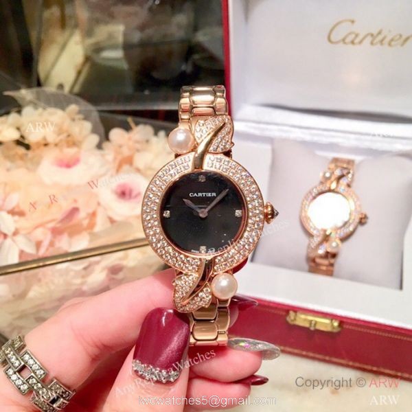 Swiss Quality Cartier Ladies 33mm Watch Rose Gold Sapphire Glass Swiss Quality Cartier Ladies 33mm Watch Rose Gold Sapphire Glass