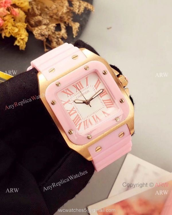Japan Grade Replica Cartier Santos 100 Rose Gold Watch 35mm Japan Grade Replica Cartier Santos 100 Rose Gold Watch 35mm