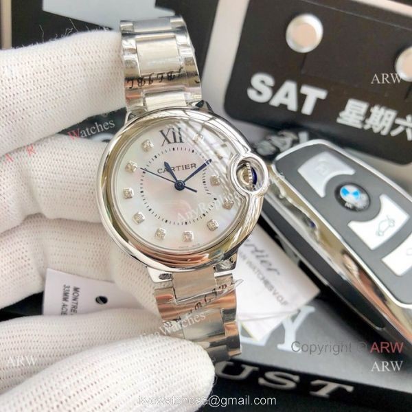 Ballon Bleu Cartier Quartz watch Copy Stainless Steel White Mop Face 33mm Ballon Bleu Cartier Quartz watch Copy Stainless Steel White Mop Face 33mm