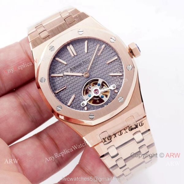 Swiss Copy Audemars Piguet Royal Oak tourbillon Watch Rose Gold Grey Dial Swiss Copy Audemars Piguet Royal Oak tourbillon Watch Rose Gold Grey Dial
