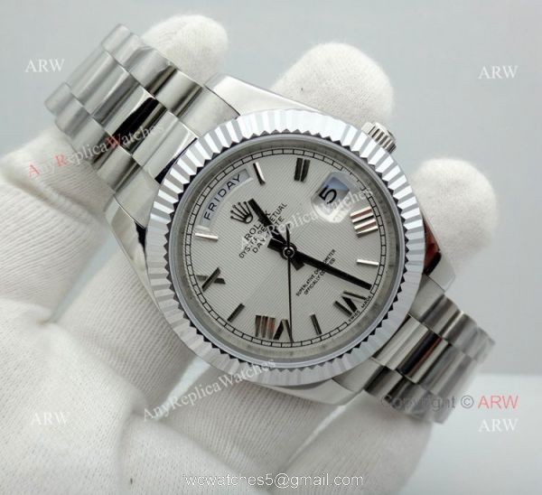New Rolex Day Date President Replica Stainless Steel White Dial Watch 40mm New Rolex Day Date President Replica Stainless Steel White Dial Watch 40mm