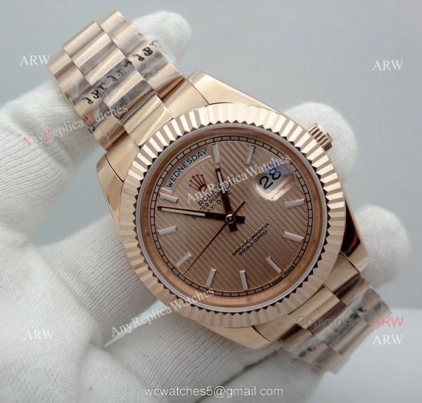 Replica Presidential Rolex Day date 40mm Watch Rose Gold stripped Dial Replica Presidential Rolex Day date 40mm Watch Rose Gold stripped Dial