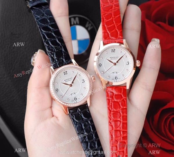 Mont Blanc Knock Off Boheme Date Rose Gold White Watch Ladies size Mont Blanc Knock Off Boheme Date Rose Gold White Watch Ladies size