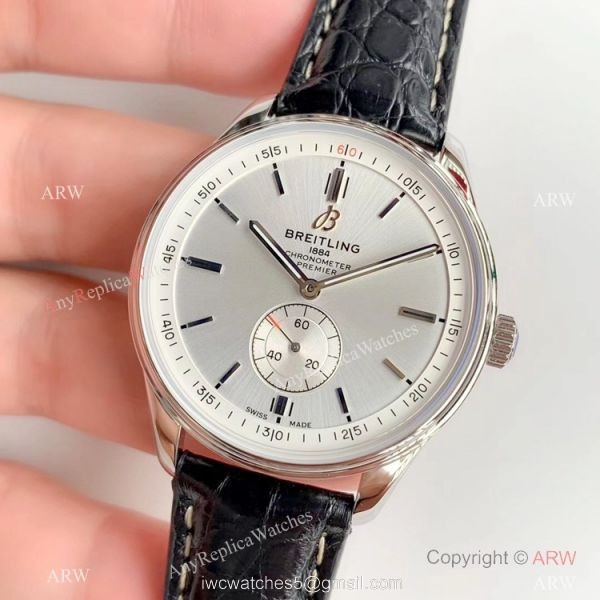 Swiss ETA Breitling Premier Replica Watch Silver Dial Black Leather Strap Swiss ETA Breitling Premier Replica Watch Silver Dial Black Leather Strap