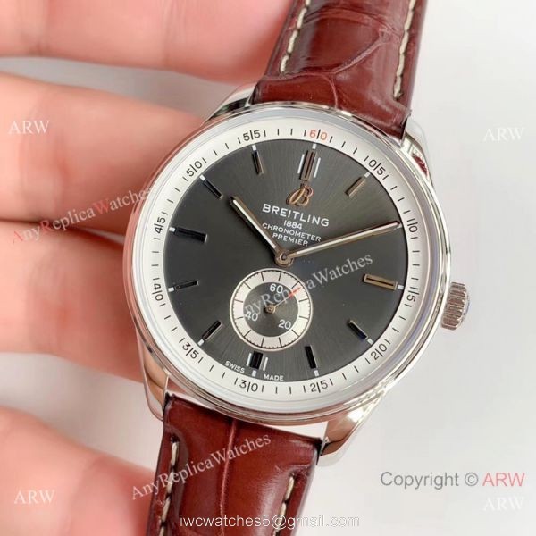 Swiss Grade Copy Breitling Premier 40mm Watch Gray Rhodium Face Leather Strap Swiss Grade Copy Breitling Premier 40mm Watch Gray Rhodium Face Leather Strap