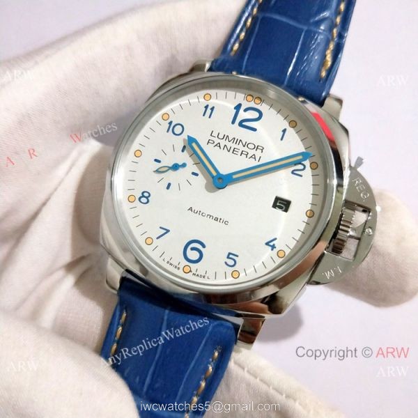 Copy Panerai Luminor Due PAM906 42mm Watch SS Blue Leather Strap Copy Panerai Luminor Due PAM906 42mm Watch SS Blue Leather Strap