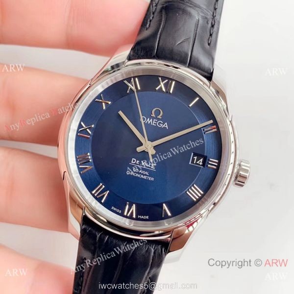 VS Factory Omega De Ville Co-Axial Men Watch Blue Dial Blue Leather Strap VS Factory Omega De Ville Co-Axial Men Watch Blue Dial Blue Leather Strap