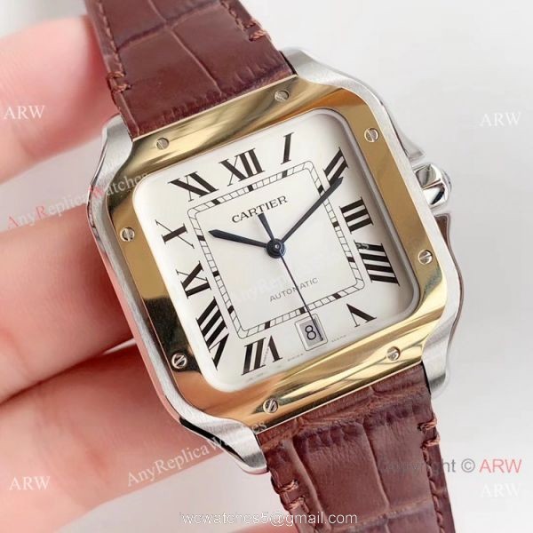 Swiss Replica Cartier Santos Two Tone White Dial Watch HBBv6 Factory Swiss Replica Cartier Santos Two Tone White Dial Watch HBBv6 Factory
