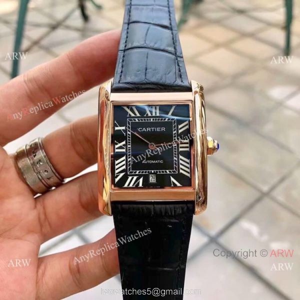 Buy Replica CARTIER Tank Automatic Watches SS Black Dial Buy Replica CARTIER Tank Automatic Watches SS Black Dial