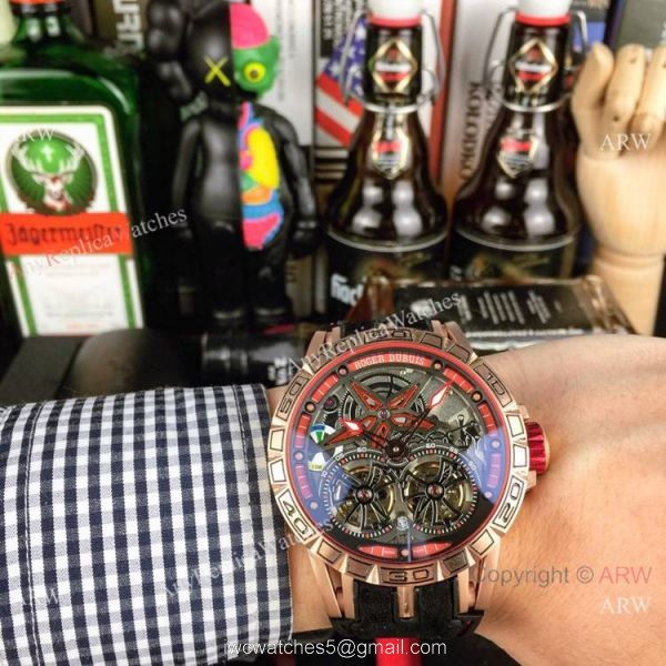 Best Replica Roger Dubuis Excalibur Double Tourbillon Watch Rose Gold Skeleton Face Best Replica Roger Dubuis Excalibur Double Tourbillon Watch Rose Gold Skeleton Face