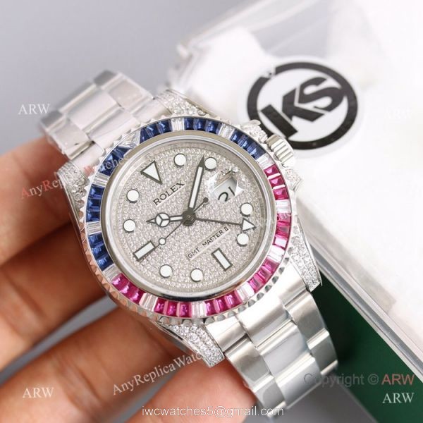 Swiss Grade 1 Copy Rolex GMT Master 2 Rainbow Bezel KSF 316L Stainless Steel Watch 40mm Swiss Grade 1 Copy Rolex GMT Master 2 Rainbow Bezel KSF 316L Stainless Steel Watch 40mm