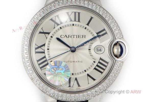 (CR) Ballon Bleu De Cartier Silver Dial Leather Strap 42mm Watch Swiss Grade 1 (CR) Ballon Bleu De Cartier Silver Dial Leather Strap 42mm Watch Swiss Grade 1