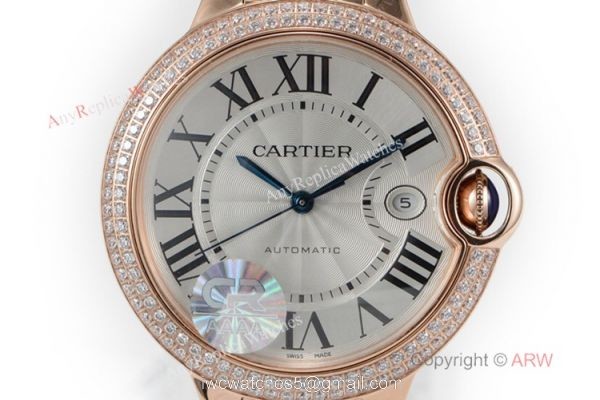 (CR) Swiss Copy Cartier Ballon Bleu de 42mm Watch Rose Gold Diamond (CR) Swiss Copy Cartier Ballon Bleu de 42mm Watch Rose Gold Diamond