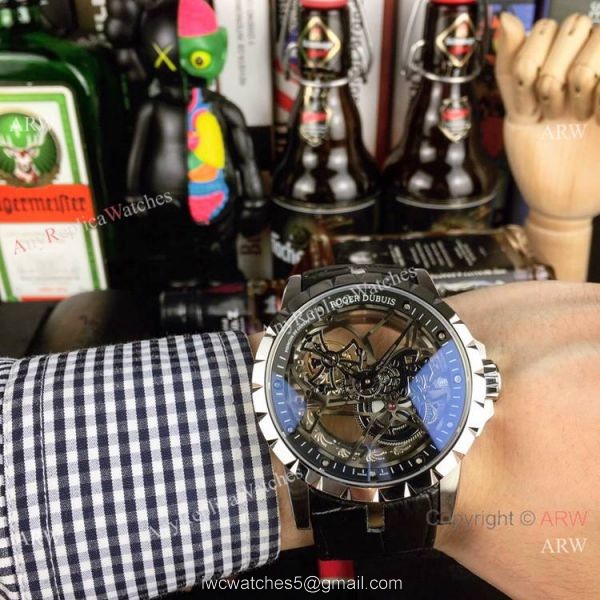 Copy Roger Dubuis Excalibur Flying Tourbillon Watches SS Gray Leather Strap Copy Roger Dubuis Excalibur Flying Tourbillon Watches SS Gray Leather Strap