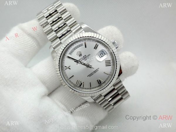 (EW) Replica Rolex DayDate II Stainless Steel Silver Face Watch Swiss ETA3255 (EW) Replica Rolex DayDate II Stainless Steel Silver Face Watch Swiss ETA3255