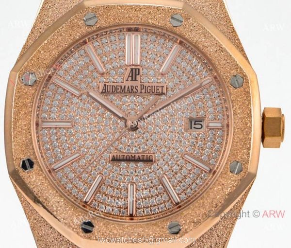 N9 Factory Swiss 3120 Audemars Piguet Frosted Rose Gold Watch Diamond Dial N9 Factory Swiss 3120 Audemars Piguet Frosted Rose Gold Watch Diamond Dial