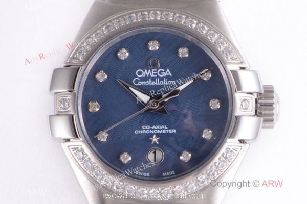 Swiss Grade Omega Constellation 27mm Watch Diamond Bezel Blue MOP Face Swiss Grade Omega Constellation 27mm Watch Diamond Bezel Blue MOP Face