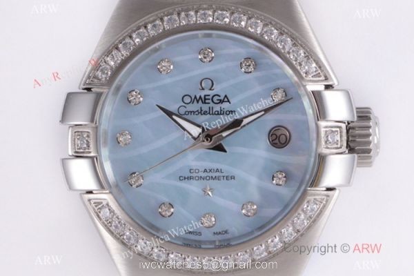 Swiss Replica Omega Constellation Stainless Steel Blue MOP Dial Watch 27mm Swiss Replica Omega Constellation Stainless Steel Blue MOP Dial Watch 27mm