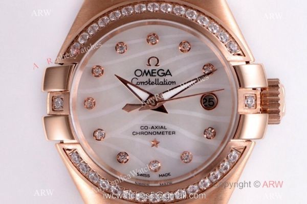 Swiss Replica Omega Constellation Rose Gold Diamond 27mm Watch 2019 New Swiss Replica Omega Constellation Rose Gold Diamond 27mm Watch 2019 New